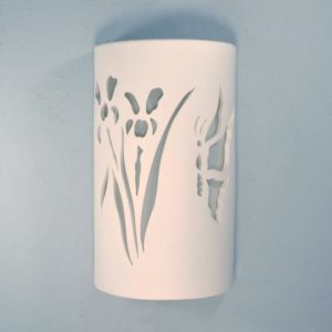 Closed Top-Dark Sky-Butterfly-Iris-Flower-Wall Sconce-White-Custom-Handcrafted-Porch-Indoor-Outdoor