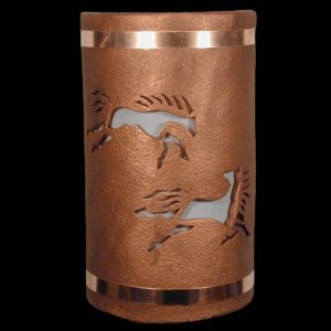 14" Open Top - Wild Horses Design, w/Copper Metal Bands in Antique Copper color - Indoor/Outdoor