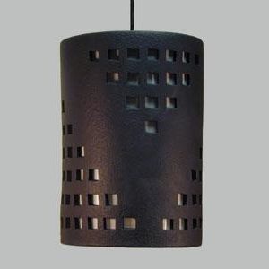 16″ Tall Cylinder Pendant with Grid Design, in Black Suede color