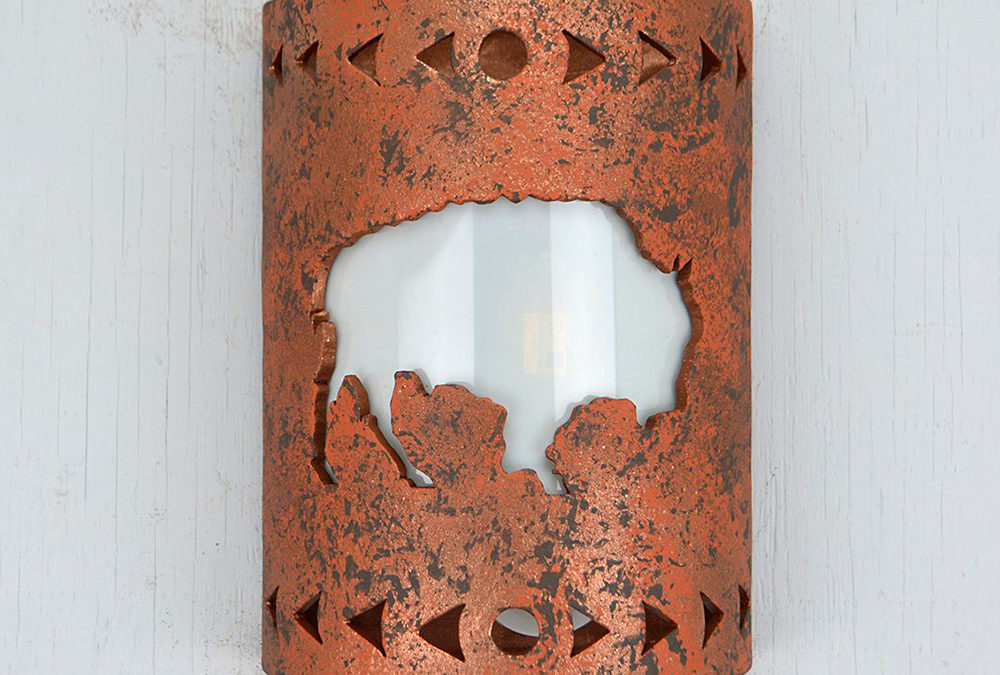 Wall Light-Buffalo w/Arrows Border-Open Top ADA Low Profile Half Round-Copper Brick-Indoor-Outdoor