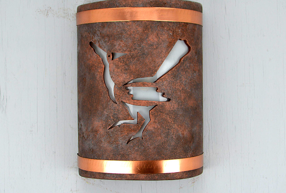 Wall Light-Roadrunner-Closed Top (Dark Sky) ADA Low Profile Half Round-Antique Copper-Copper Bands-Indoor-Outdoor
