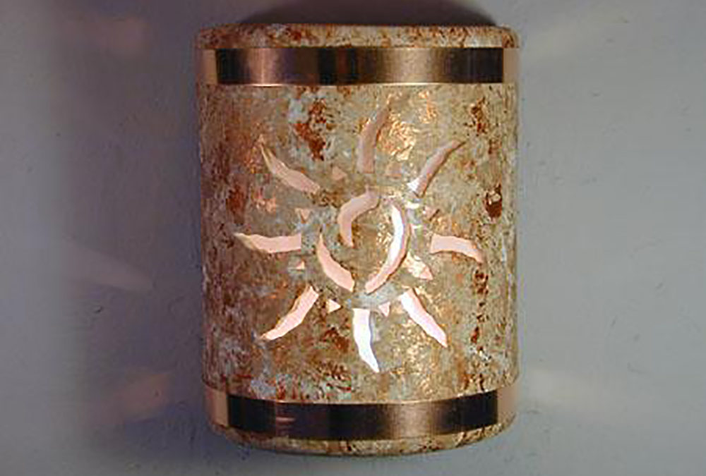 Wall Light-Ancient Sun-Open Top Half Round-Copper Road-Raw Copper Bands-Indoor-Outdoor