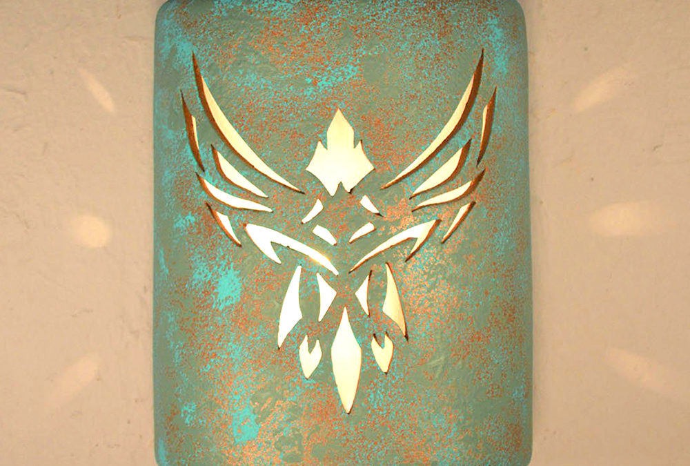 Wall Light-Phoenix-Closed Top (Dark Sky) Half Round-Raw Turquoise-Indoor-Outdoor