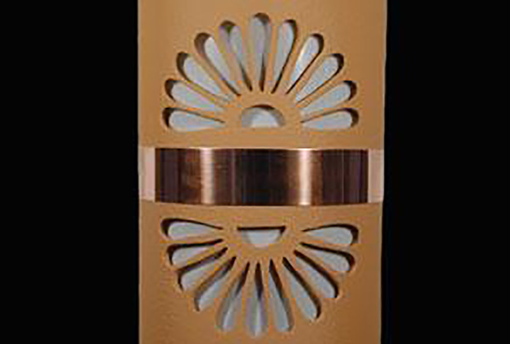 Wall Light-Double Fan-Open Top Half Round- Middle Raw Copper Band-Brown-Indoor-Outdoor