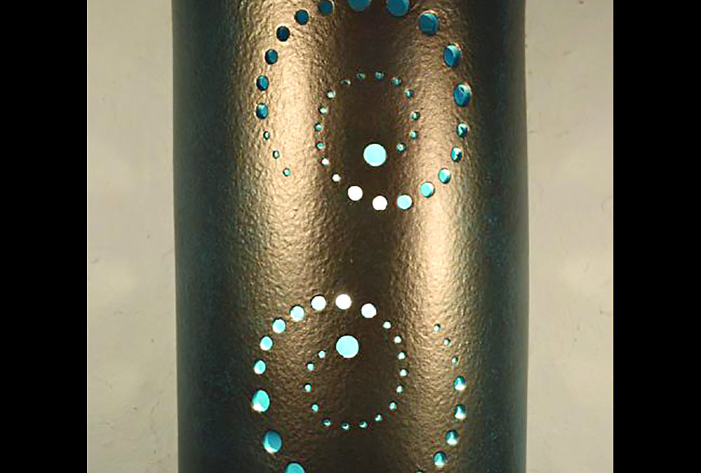 Wall Light-Kropp-Open Top Half Round-Teal Inside and Anodize Bronze outside-Indoor-Outdoor