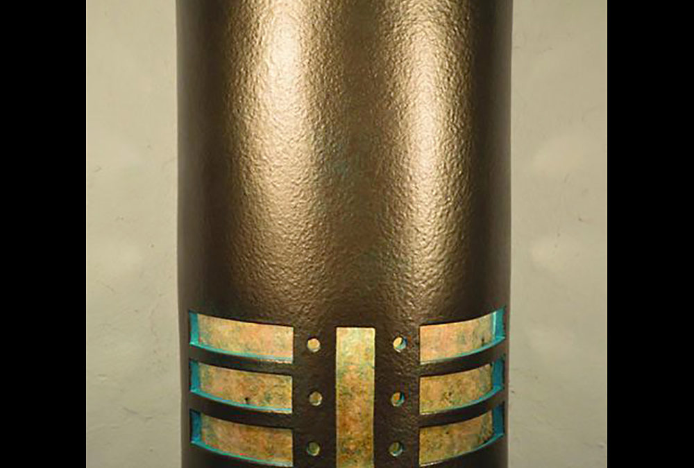 Wall Light-Rialto-Open Top Half Round-Teal inside-Anodize Bronze-Indoor-Outdoor-Silver Mica