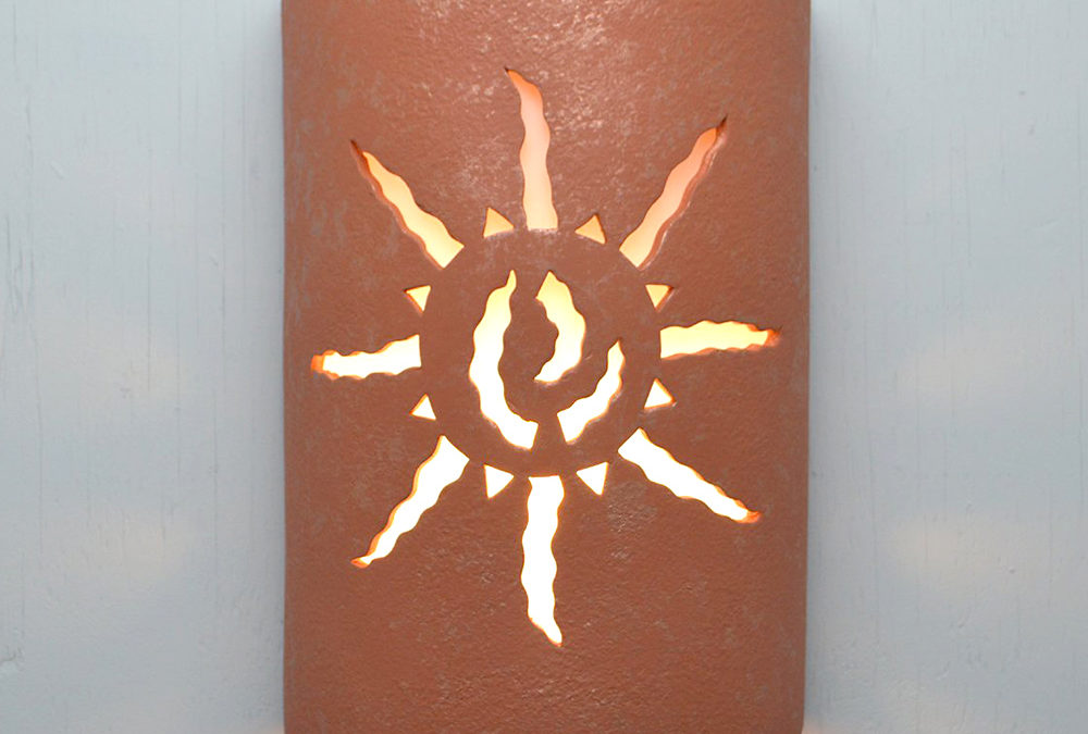 Wall Light-Ancient Sun-Closed Top (Dark Sky) Half Round-Red Mica-Indoor-Outdoor