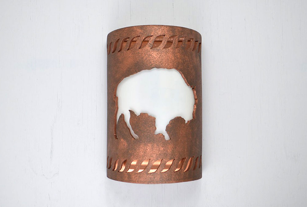 Wall Light-Buffalo w/Rope Border-Open Top Half Round-Antique Copper-Indoor-Outdoor