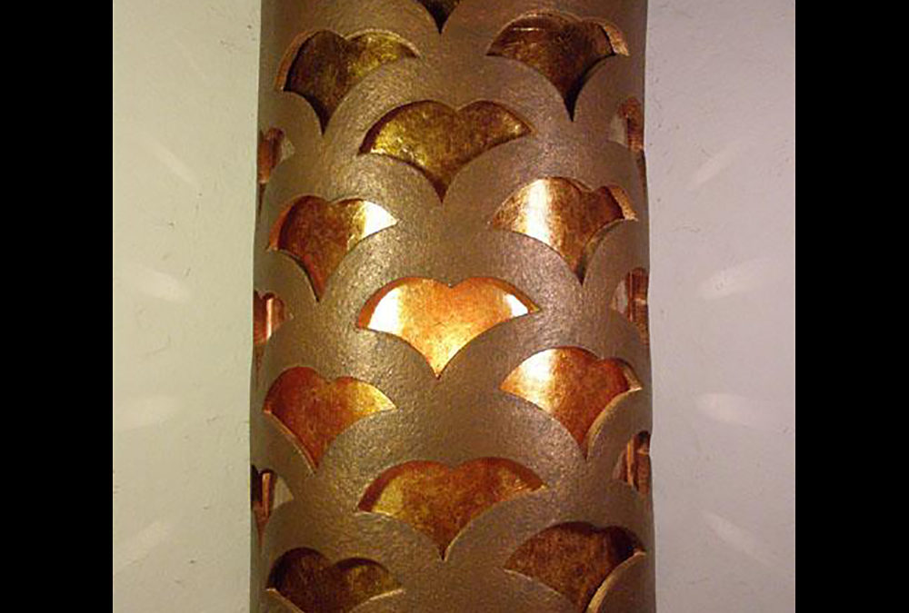 Wall Light-Ginkgo-Open Top Half Round-Antique Bronze-Amber Mica-Indoor-Outdoor