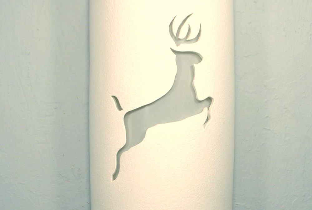 Wall Light-Leaping Deer-Open Top Half Round-White-Indoor-Outdoor