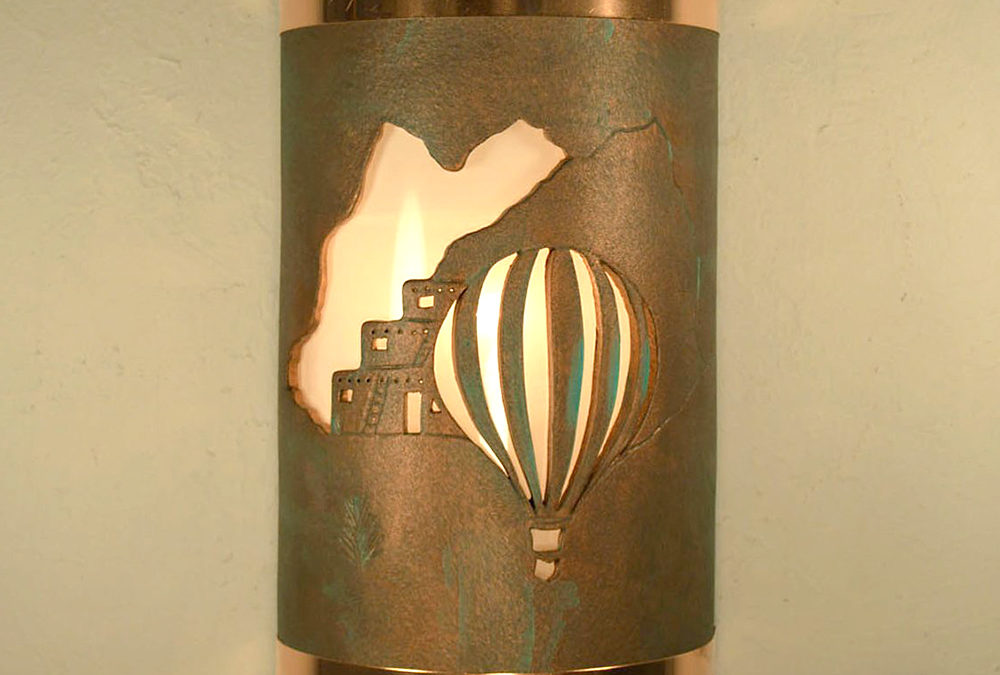 Wall Light-Pueblo Balloon-Closed Top (Dark Sky) Half Round-Copper Patina-Raw Copper Bands-Indoor-Outdoor