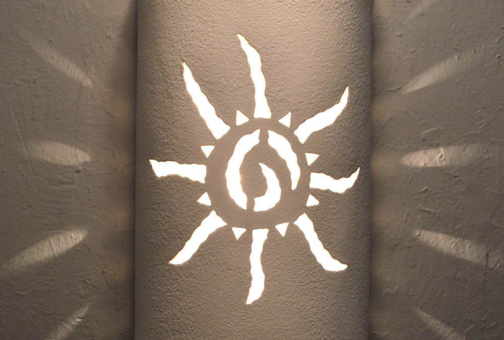 Southwestern Sun Light-Ancient Sun Design-Open Top Half Round-White Color-Indoor-Outdoor