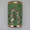 Wall Light-Bonsai-Open Top Half Round-Silver Mica-Brushed and Sealed Copper Bands-Lush Moss-Indoor-Outdoor