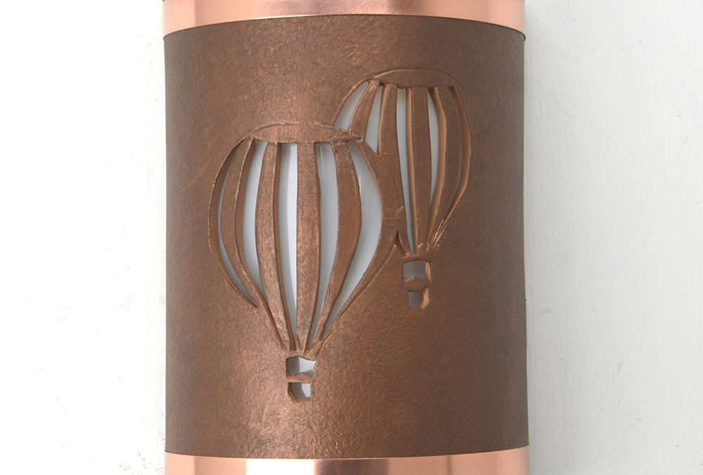 Wall Light-Twin Balloon-Low Profile ADA Closed Top (Dark Sky) Half Round-Antique Copper-Raw Copper Bands-Indoor-Outdoor