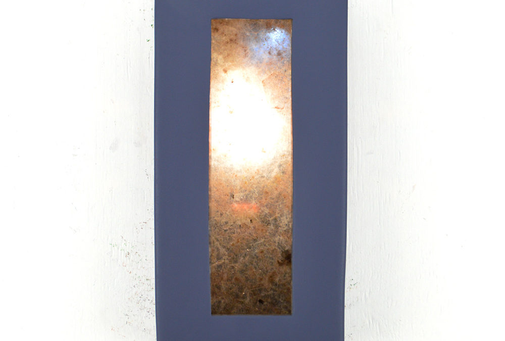 Wall Sconce-Picture Window-Low Profile ADA Rectangle-Navy Blue-Silver Mica-Indoor-Outdoor-Open Top