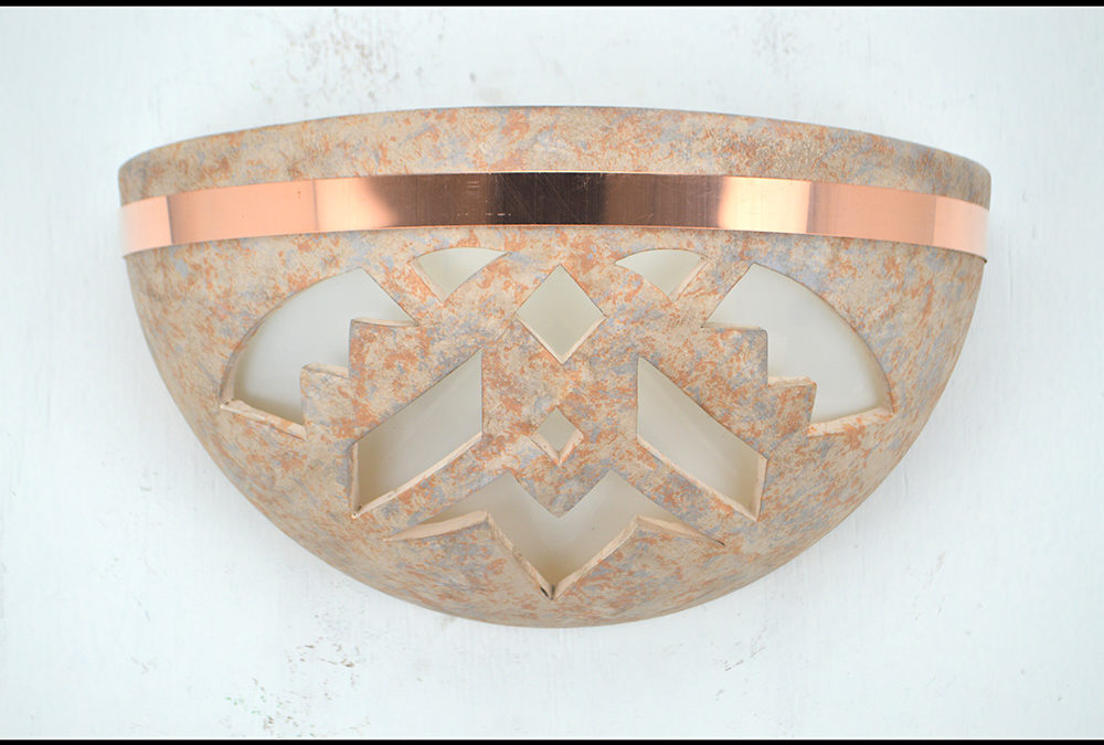 Bowl-Shards-Sandstone-Top Copper Band-Indoor-Covered Outdoor-Up Light