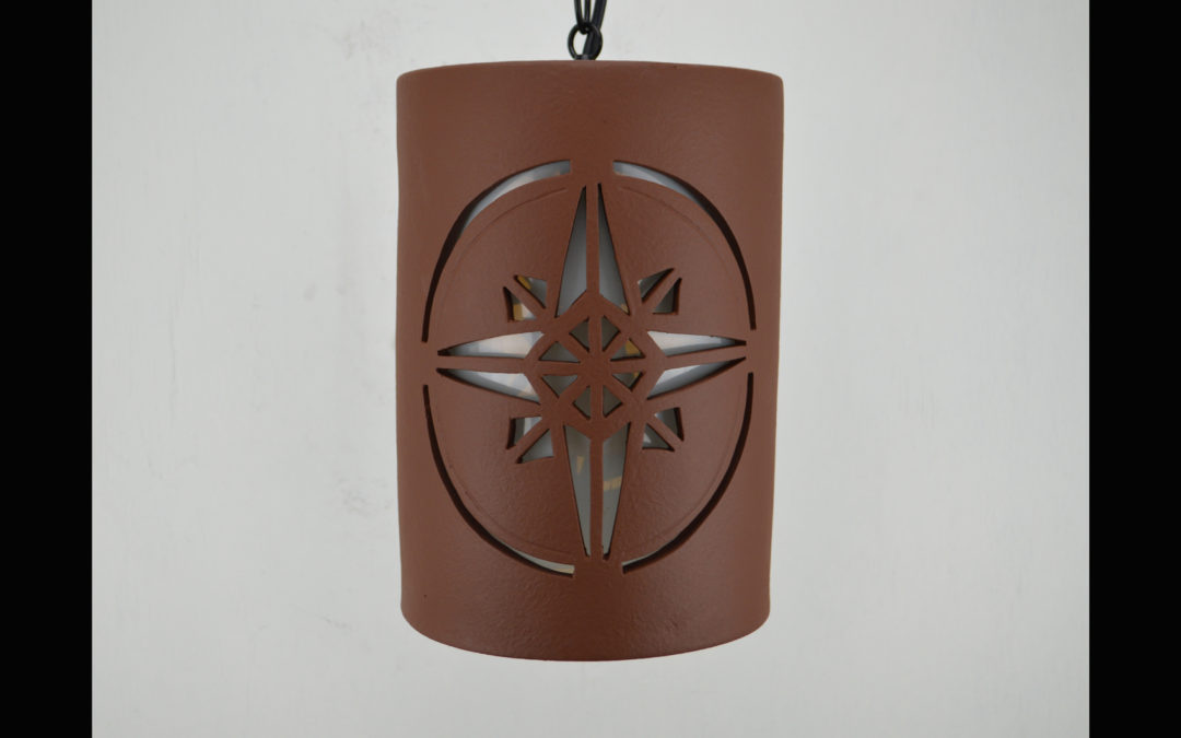 12″ Pendant light-Compass Star-Rust-Black cord and chain