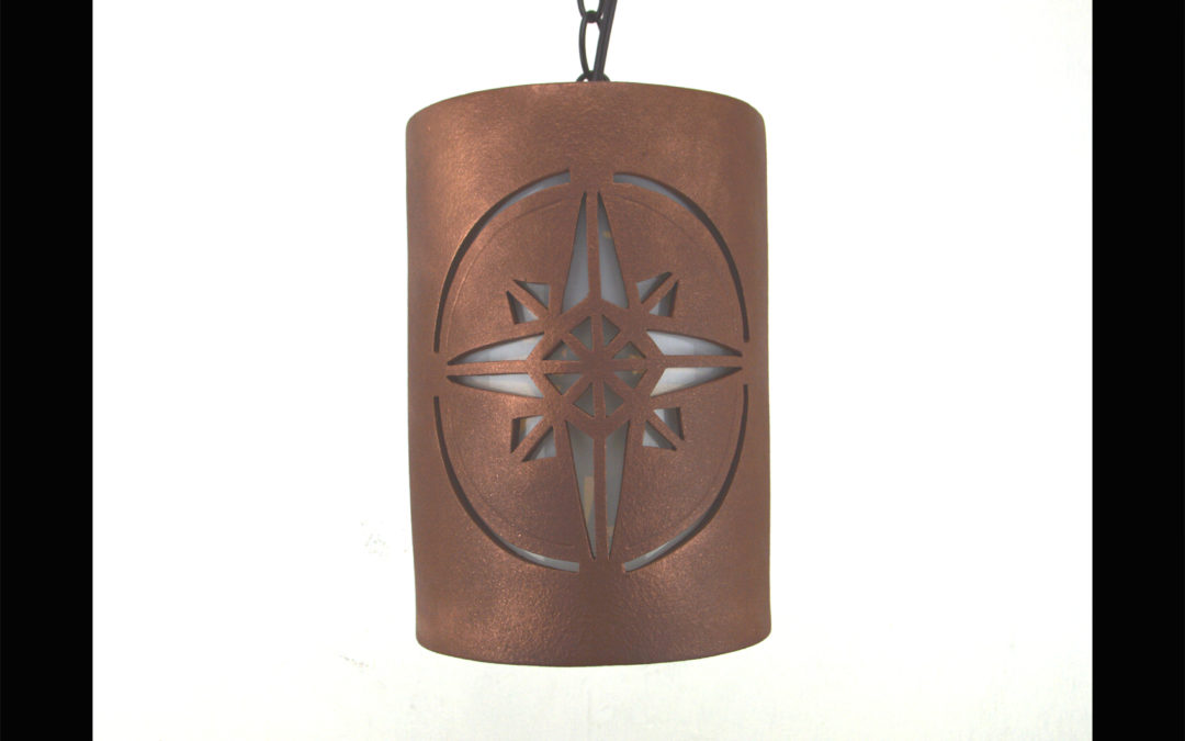 12″ Pendant light-Compass Star-Rusted Copper-Black cord and chain