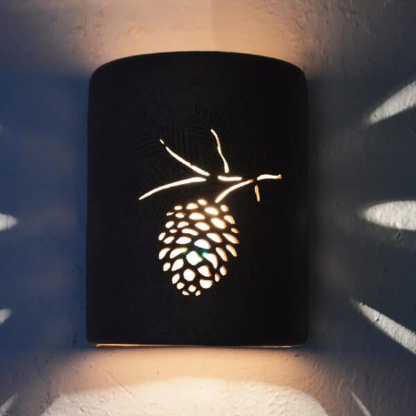 Pine Cone Light Rustic Wall Sconce-Open Top Half Round in Brown Color for the Indoor or Outdoor - Image 2