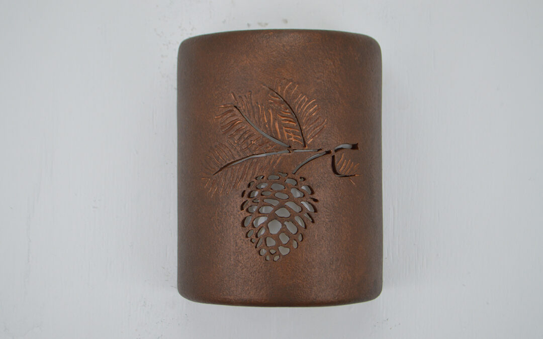 Southwestern Wall Sconce Light-Pine Cone-Open Top-Antique Copper-Indoor-Outdoor