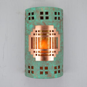 Southwestern Mission Copper Cover with Windows Border design-Raw-Turquoise color, Indoor-Outdoor-Amber Mica lens