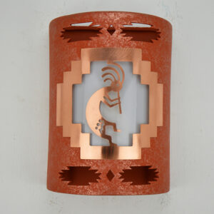 Kokopelli copper cover-Aztec border-Red Mica color-interior, exterior light website