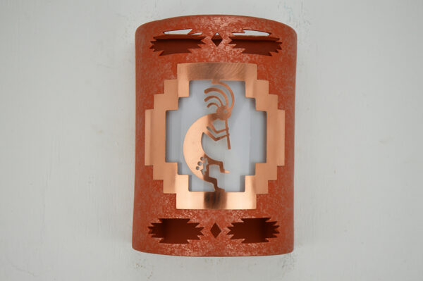 Kokopelli copper cover-Aztec border-Red Mica color-interior, exterior light website