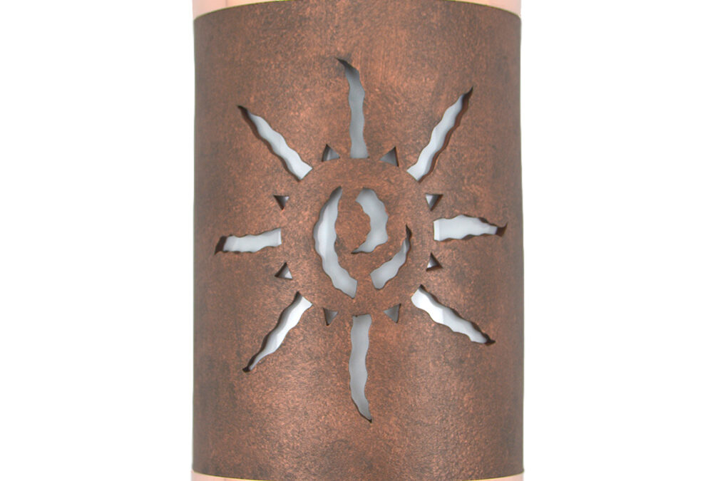 “Quick Ship” – Various Sizes – Wall Sconce – Ancient Sun, Copper Bands, Antique Copper Color