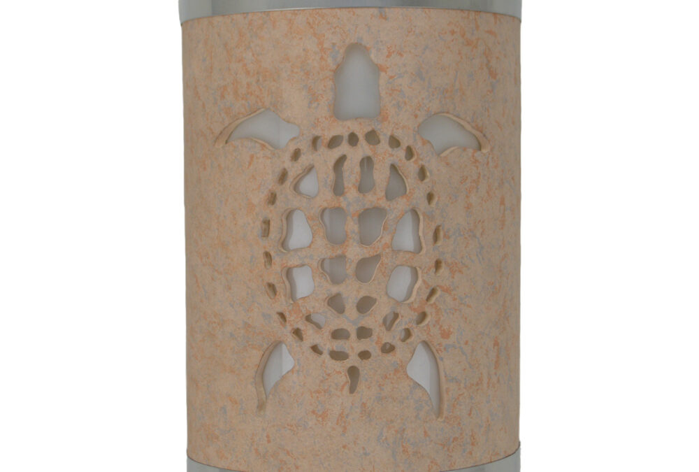 “Quick Ship” – Various Sizes – Sea Turtle Design with Top and Bottom Stainless Steel Bands in Sandstone