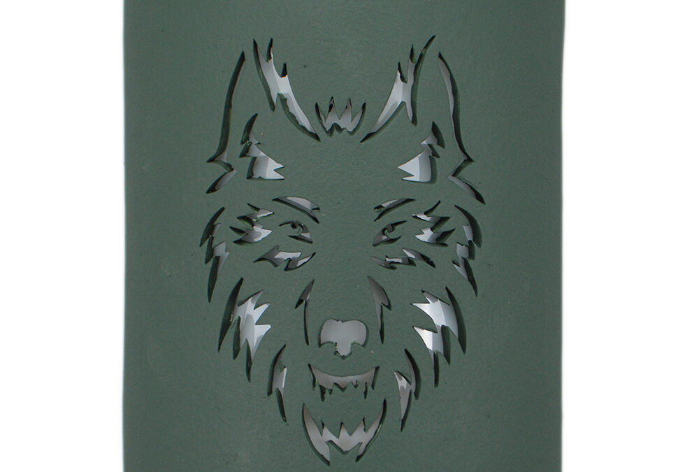 Wall Light-Wolf-Open Top Half Round-Tin Roof Green-Indoor-Outdoor