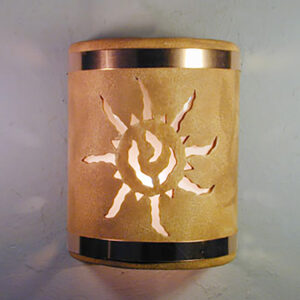 Sun design of the Ancient Sun in Sand Wash color with Raw Copper Bands-Indoor-Outdoor 9'' Open Top-113 222 427 850 90