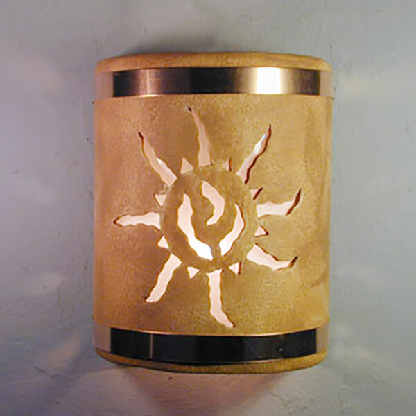 Sun design of the Ancient Sun in Sand Wash color with Raw Copper Bands-Indoor-Outdoor 9'' Open Top-113 222 427 850 90