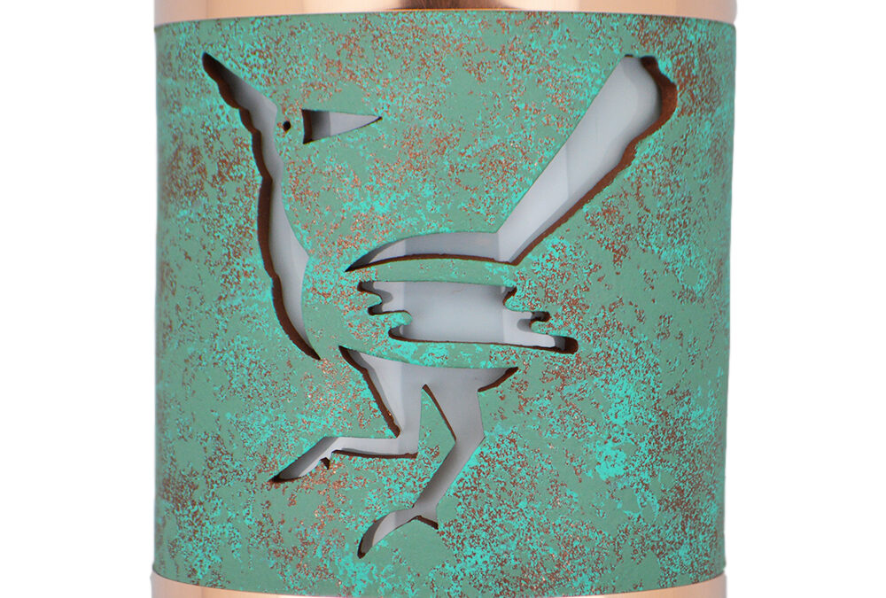 Wall Light-Roadrunner-Open Top Half Round-Copper Bands-Raw Turquoise-Indoor-Outdoor