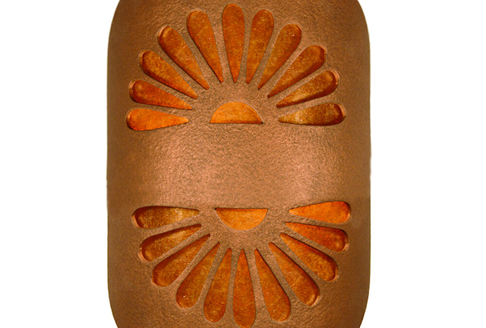 Shield Handcut-Double Fan-Half Round-Brown Mica-Amber Mica Lensing-Indoor-Outdoor
