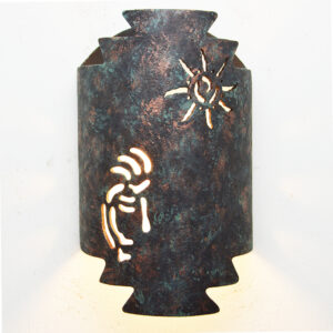 Kokopelli and Ancient Sun in Moss Agate Copper-ZigZag Handcut for the Indoor or Outdoor-123 235 222 683 90